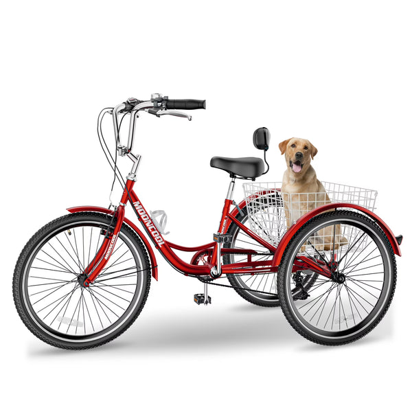 FICISOG 7 Speed Adult Tricycle for Women, 20/24/26 in Adult Trike with Basket, 3 Wheel Bikes for Adults Seniors, Cruise Trike for Shopping Picnic