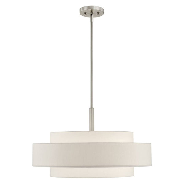 Arnob 5 - Light Shaded Drum Chandelier Lark Manor Finish: Brushed Nickel, Shade Color: Off-White