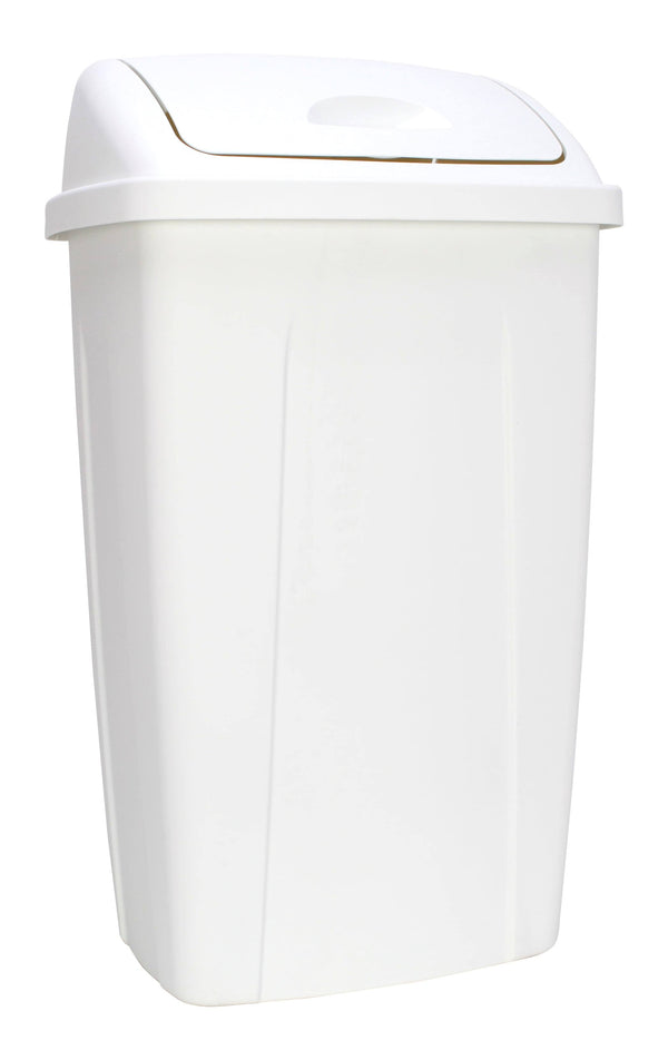 Mainstays 13 Gallon Trash Can, Plastic Swing Top Kitchen Trash Can, White
