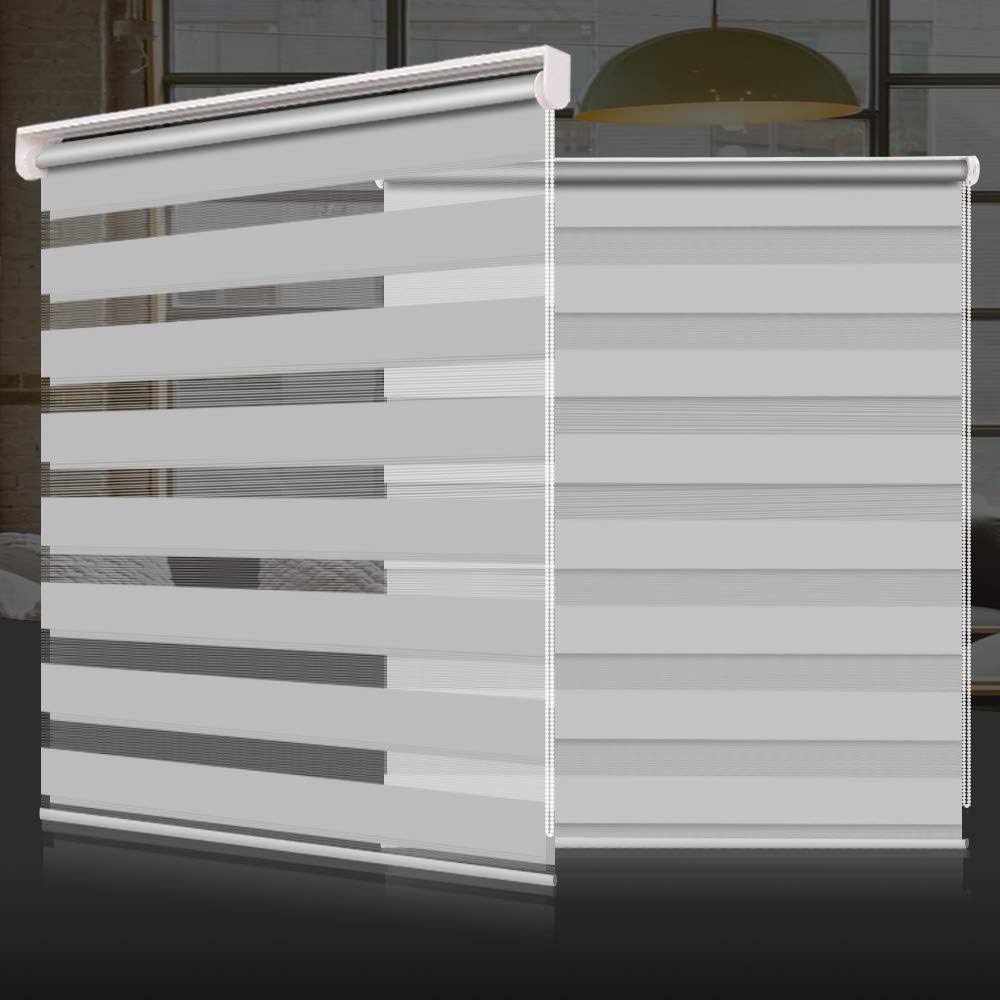 SEEYE Zebra Shade Blinds Horizontal Window Curtain Day and Night Blind Dual Layer Shades Easy to Install 33.5 inch59 inch, Grey, Gray