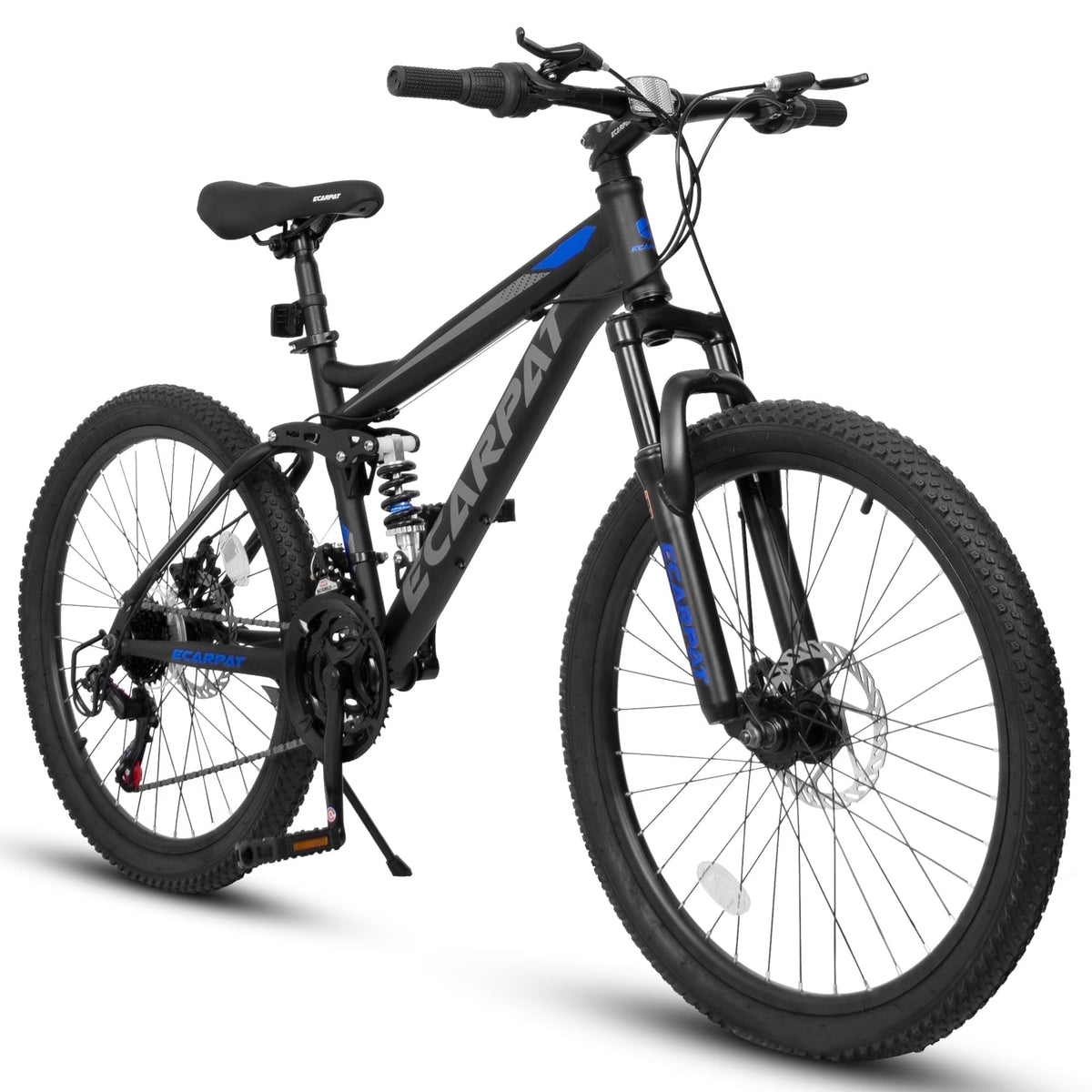 24 in Dual/Front Suspension Mens Womens Mountain Bike, 21 Speeds Dual Disc Brake, High - Carbon Steel Frame, Trail Beach Snow Commuter City Bikes