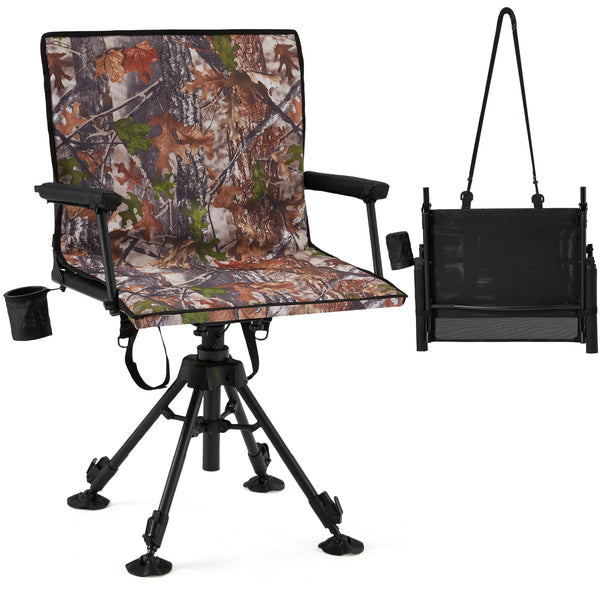 AECOJOY 360 Degree Silent Swivel Hunting Blind Chair with Bottle Rack, Adjustable Height Camo Portable Foldable Outdoor Hunting and Fishing Chair